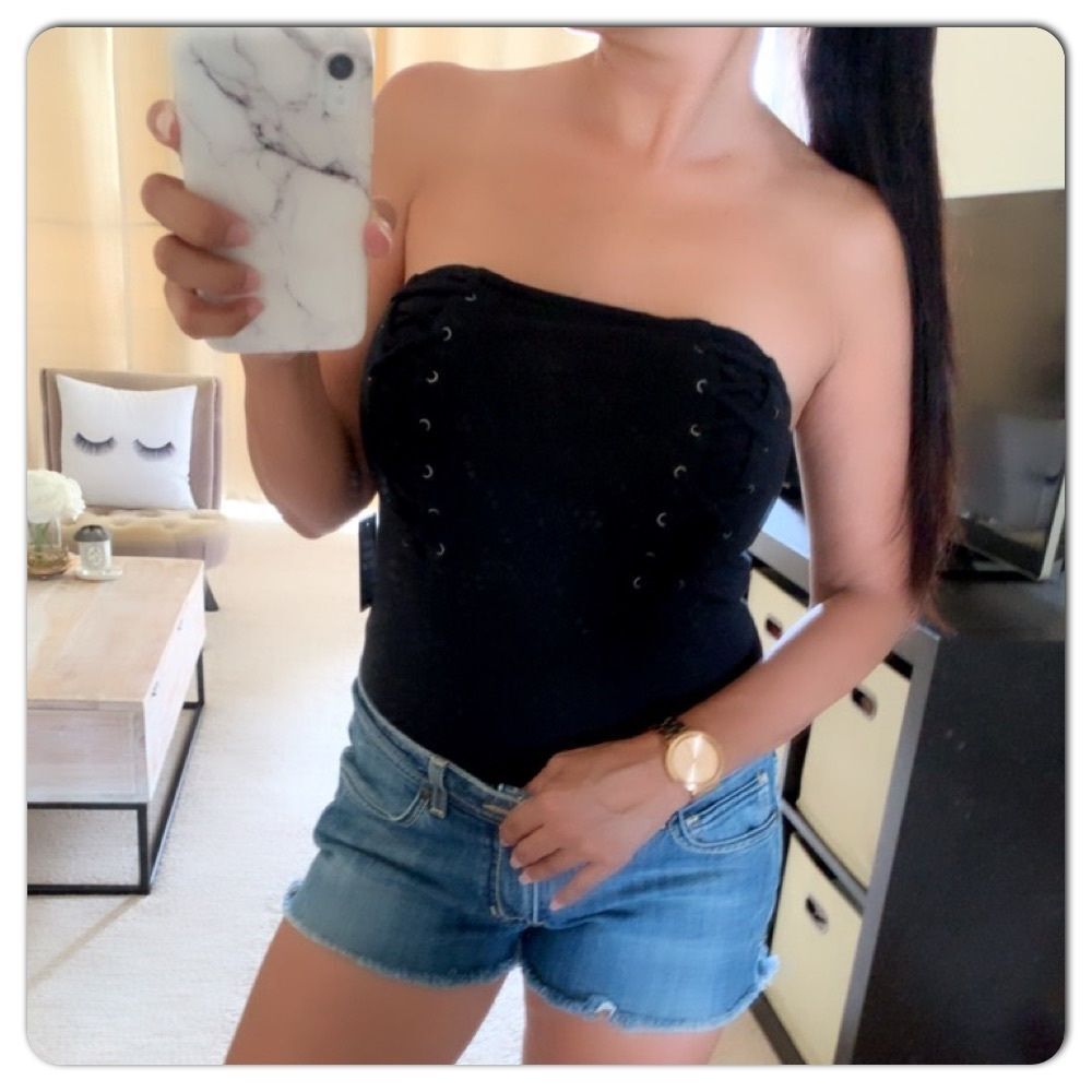 EXPRESS Strapless Lace-Up Detail Bodysuit (Size S)